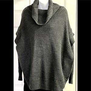RD Style Charcoal High Low Knit Poncho Sweater Tunic Cowl Neck Small Petite